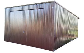 Blechgarage 4x6m Horizontal Blech Schwingtor Dunkles Braun Pultdach ID145