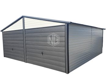 Blechgarage 6x6m 2x Schwingtor Weiß Anthrazit Satteldach ID449