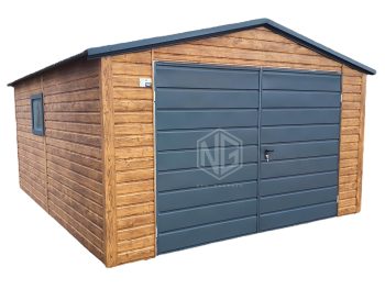Blechgarage 4x5m Zweiflügeliges Tor PVC Kippfenster Holzoptik Satteldach VERZINKT ID447