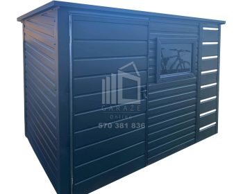 Gartenhaus - Gartenschuppen 2x1,5m + Überdachung 0,5m - Tür - PVC Kippfenster - Anthrazit - Flachdach GP558