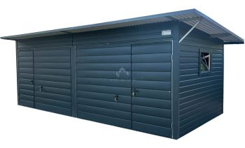 Blechgarage - Gartenschuppen 6x3m 2x Schwingtor - 2x PVC Kippfenster - 2x Tür - Anthrazit - Flachdach ID922