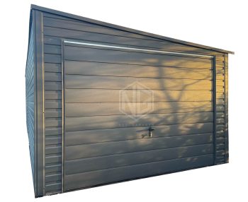 Blechgarage 3,5x8m - Schwingtor - 2x PVC Kippfenster - Dach mit Neigung nach rechts GP274