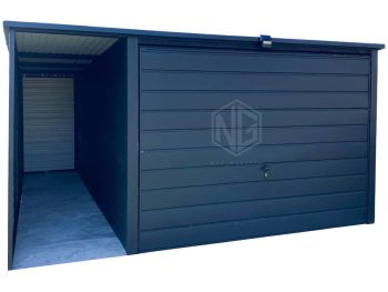 Blechgarage 3x4,5m + Überdachung 1m - Schwingtor - Anthrazit - Flachdach | GP579 |