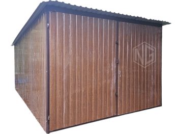 Blechgarage 3x4,5m Schwingtor - Holzoptik - Flachdach GP576