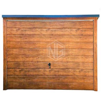 Blechgarage 3x4m - Schwingtor - PVC Kippfenster - Helles Walnussholz - Holzoptik - Flachdach ID672