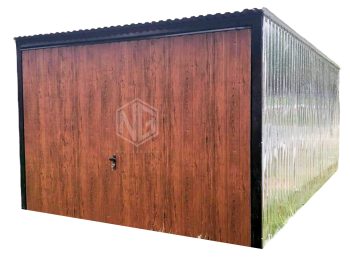 Blechgarage 3x5m - Schwingtor  -  Verzinkt  + Dunkles Walnussholz - Pultdach  GP104