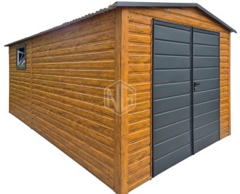 Blechgarage 3x5m - Schwingtor - PVC Kippfenster - Holzoptik - Satteldach | GP580 |