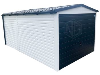 Blechgarage 3x5m Schwingtor   Dachrinnen  Weiß Anthrazit  Metalldachziegel Satteldach GP76
