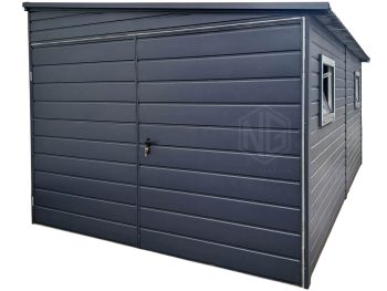 Blechgarage 3x6m - Zweiflügeliges Tor - 2x PVC Kippfenster - Anthrazit - Dach: Neigung nach rechts | ID754 |