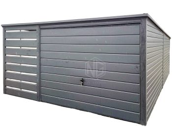 Blechgarage 3x6m + Überdachung 1,2m - Schwingtor - Anthrazit - Flachdach ID674