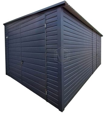 Blechgarage 3x7m - Zweiflügeliges Tor - Tür - Anthrazit - Dach: Neigung nach rechts ID966