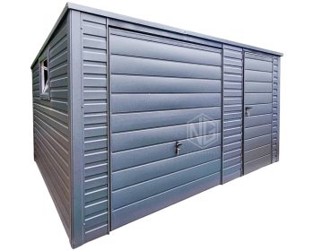 Blechgarage 4,5x4m - Schwingtor - Tür - 2x PVC Kippfenster - Anthrazit - Flachdach GP420