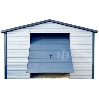 Blechgarage 4,5x5m - Schwingtor - Silber - Anthrazit - Dachrinnen - Metalldachziegel - Satteldach ID684