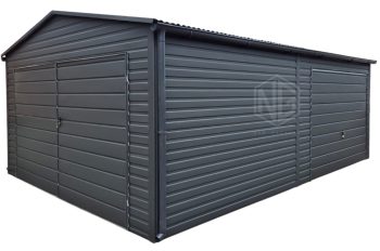 Blechgarage 4,5x6,5m - Schwingtor - Zweiflügeliges Tor - Anthrazit - Dachrinnen - Satteldach | GP573 |