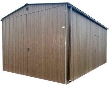 Blechgarage 4x6m Zweiflügeliges Tor - Holzoptik - Tür - Satteldach ID935