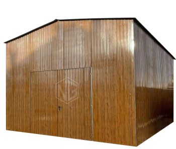 Blechhalle 6x6m - Zweiflügeliges Tor - 2x PVC Kippfenster - Holzoptik - Satteldach ID938