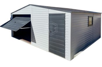 Blechgarage  6x5m Schwingtor - Tür - PVC Kippfenster - Weiß - Anthrazit - Verzinkte Konstruktion - Satteldach GP362