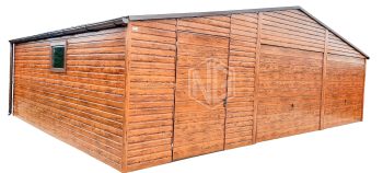 Blechgarage 9x7m Horizontal Blech Satteldach 2x Schwingtor Holzoptik 2x Tür ID139