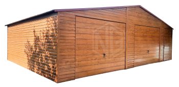 Blechgarage 9x6m Horizontal Blech Satteldach 2x Schwingtor Holzoptik Tür ID131