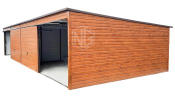 Blechgarage 12x6m Horizontal Blech 4x Schwingtor Holzoptik Pultdach ID172