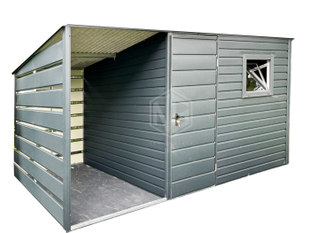 Gartenhaus - Gartenschuppen 3x2,5m + Überdachung 1,5m - PVC Kippfenster - Tür - Anthrazit - Flachdach ID797