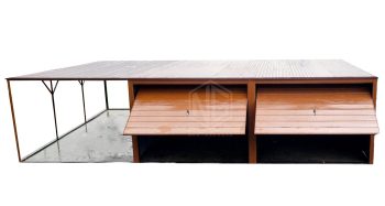 Blechgarage  6x6m -2x Schwingtor + Überdachung 3m x 6m - Pultdach GP132