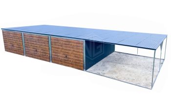 Blechgarage 9x6m - Überdachung 3m x 6-Schwingtor - Anthrazit - Helles Walnussholz - Pultdach GP226