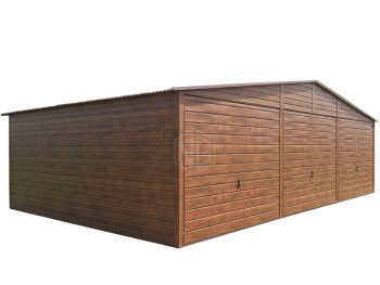 Blechgarage 9x6m - 3x Schwingtor - Tür - Holzoptik - Satteldach ID793