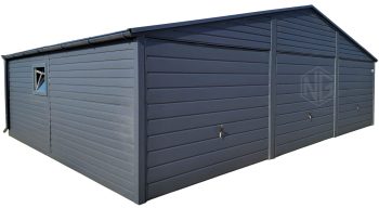 Blechgarage 9x6m - 3x Schwingtor - PVC Kippfenster - Anthrazit - Dachrinnen - Satteldach | ID972 |