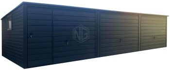 Blechgarage 9x5,5m - 3x Schwingtor - Tür - PVC Kippfenster - Anthrazit - Flachdach | GP600 |