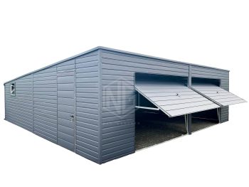 Blechgarage 8x8m 2x Schwingtor + Zusätzliche Tür - Anthrazit - Pultdach GP160