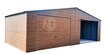 Blechgarage 8x6m Satteldach 2x Schwingtor Holzoptik ID171