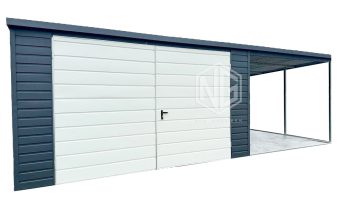 Blechgarage 8x6m Horizontal Blech 2x Schwingtor Holzoptik Pultdach ID200