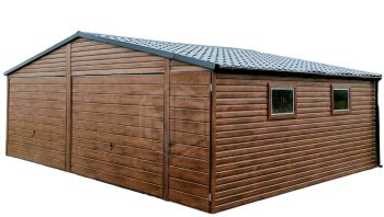 Blechgarage 7x6m Satteldach Überdachung Schwingtor Holzoptik ID96