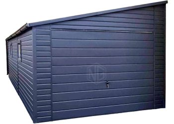 Blechgarage 4x7m - Schwingtor - 2x PVC Kippfenster - Dachrinnen - Anthrazit - Dach mit seitlichem Gefälle ID715
