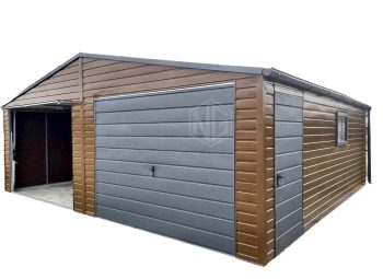 Blechgarage 7x6m Horizontal Blech 2x Schwingtor 2x PVC Kippfenster ID207