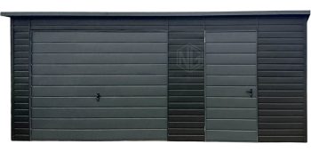 Blechgarage 7x5m - Schwingtor - Tür - PVC Kippfenster - Schwarz - Anthrazit - Flachdach ID790