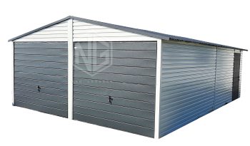 Blechgarage 6x7m Horizontal Blech Satteldach 2x Schwingtor Weiß Anthrazit ID156