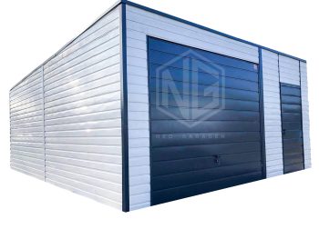 Blechgarage 6x7m - Schwingtor - Tür - Anthrazit + Weiß GP138