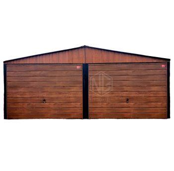 Blechgarage 6x7m - 2x Schwingtor - Holzoptik - Satteldach GP150