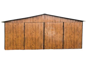 Blechgarage 6x6m Zweiflügeliges Tor - Holzoptik - Satteldach - GP115