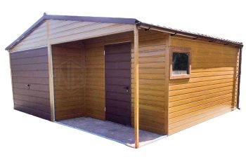 Blechgarage 6x6m Schwingtor Wandnische in der Garage Helles Walnussholz ID204