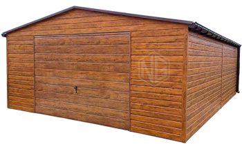 Blechgarage 6x6m Schwingtor - Tür - 2x PVC Kippfenster - Holzoptik - Dachrinnen - Satteldach ID810