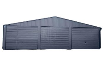 Blechgarage  9,5x6m 3xSchwingtor - Anthrazit - Dachrinnen - Satteldach GP134