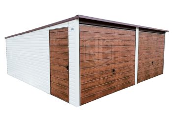 Blechgarage 6x6m Horizontal Blech 2x Schwingtor Holzoptik Zusätzlich Tür ID126