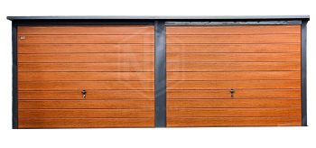 Blechgarage 6x6m 2x Schwingtor Überdachung Anthrazit Holzoptik Pultdach ID95
