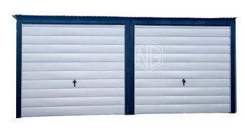 Blechgarage 6x6m 2x Schwingtor Anthrazit Silber Flachdach GP257