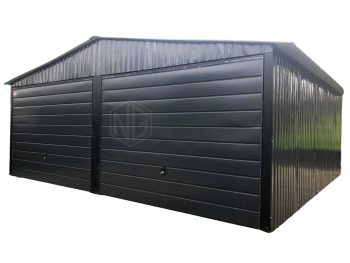 Blechgarage 6x6m 2x Schwingtor - Schwarz - Satteldach GP149