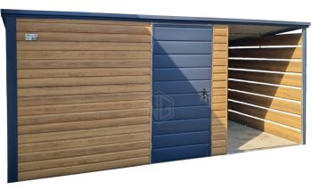 Gartenhaus - Gartenschuppen 3x2m + Überdachung 1,5m - Tür - Holzoptik - Flachdach | ID1000 |