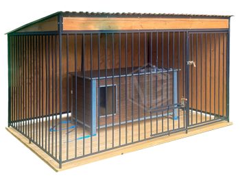 Hundezwinger  4x2m - Tür - Windfang - Holzboden - Schutzwand - Flachdach GP634